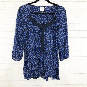 HD in Paris - Anthropologie Blue Flowy Animal Print Boho Blouse Women's Small